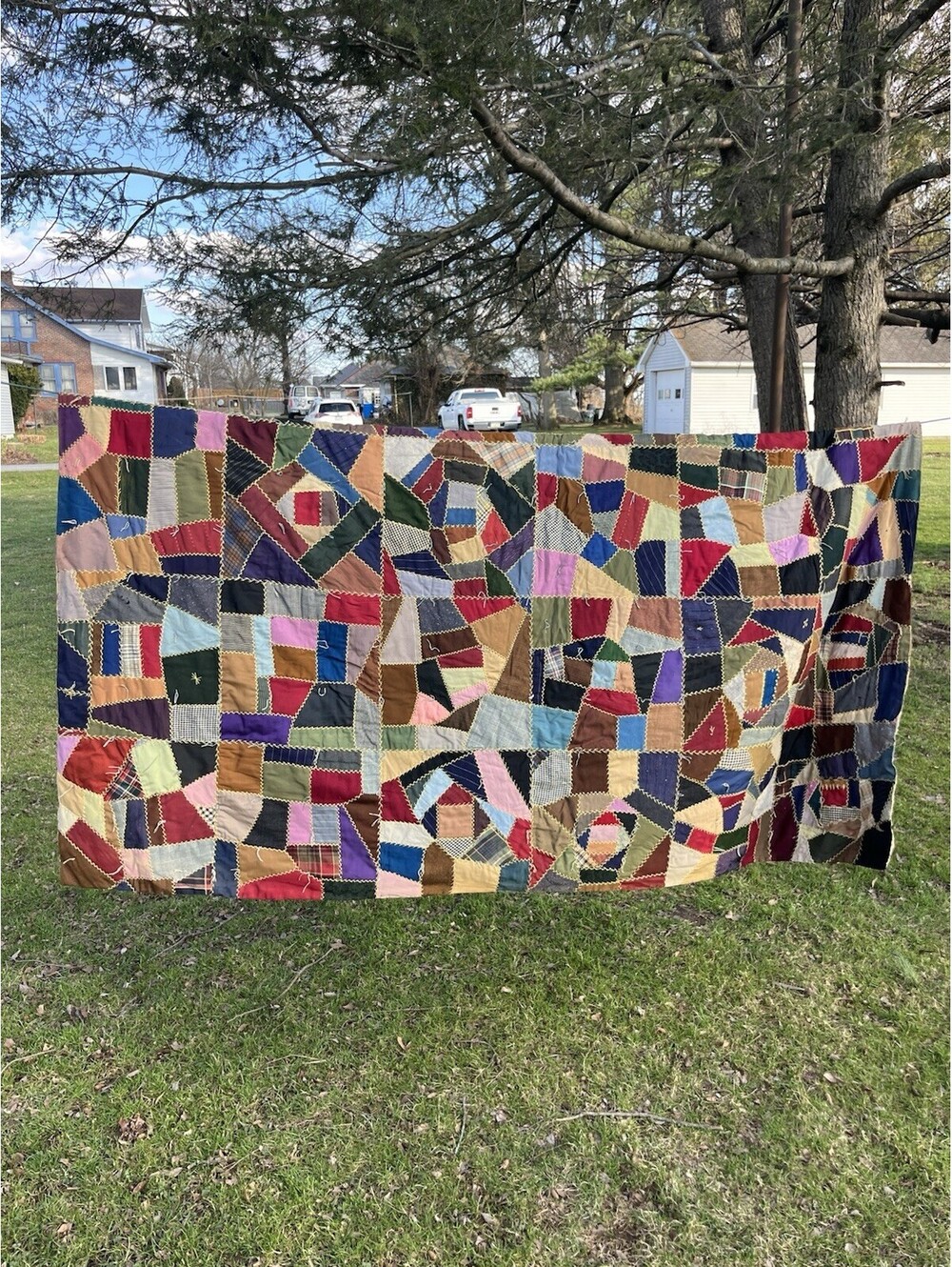 Vintage Handmade Crazy Quilt Patchwork Blanket --Multicolor